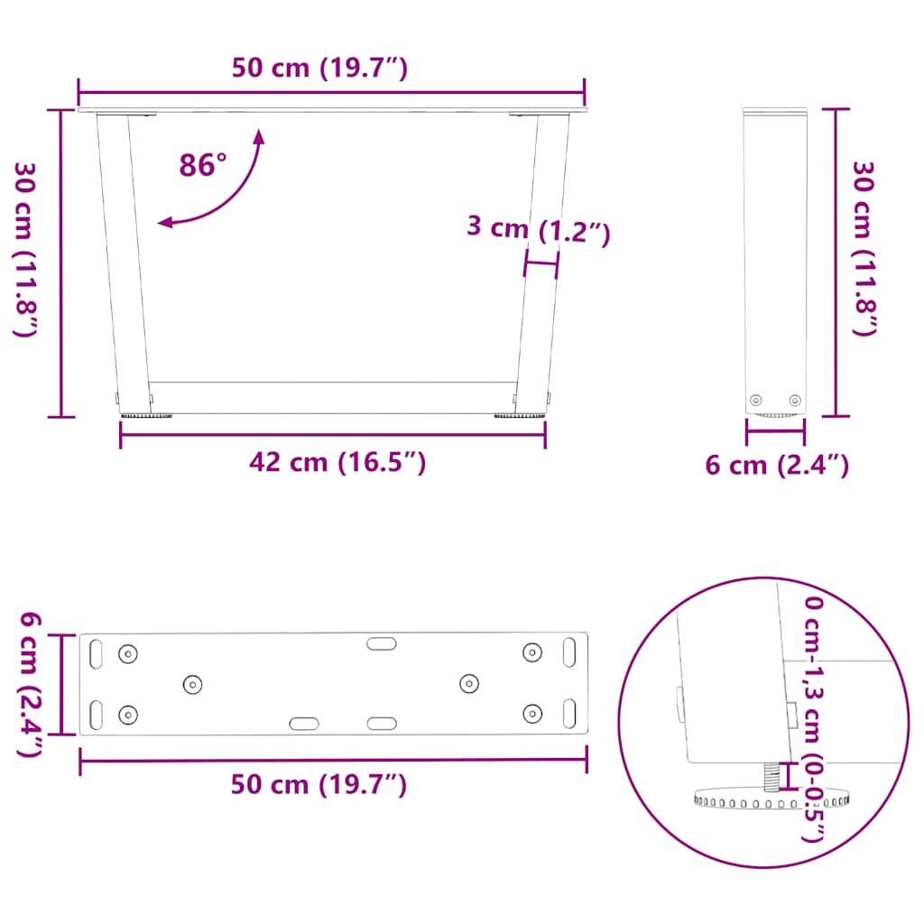 Esstisch Beine V-Form 2 Stück Naturstahl 50x(30-31,3) cm Stahl