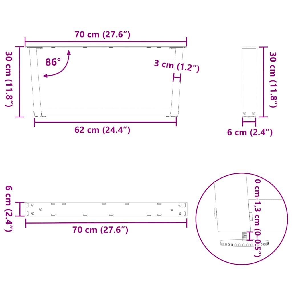 Esstischbeine V-Form 2 Stück Schwarz 70x(30-31,3) cm Stahl