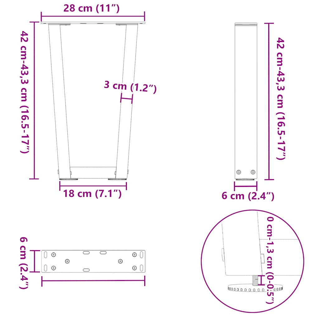 Esstisch Beine V-Form 2 Stück Naturstahl 28x(42-43,3) cm Stahl