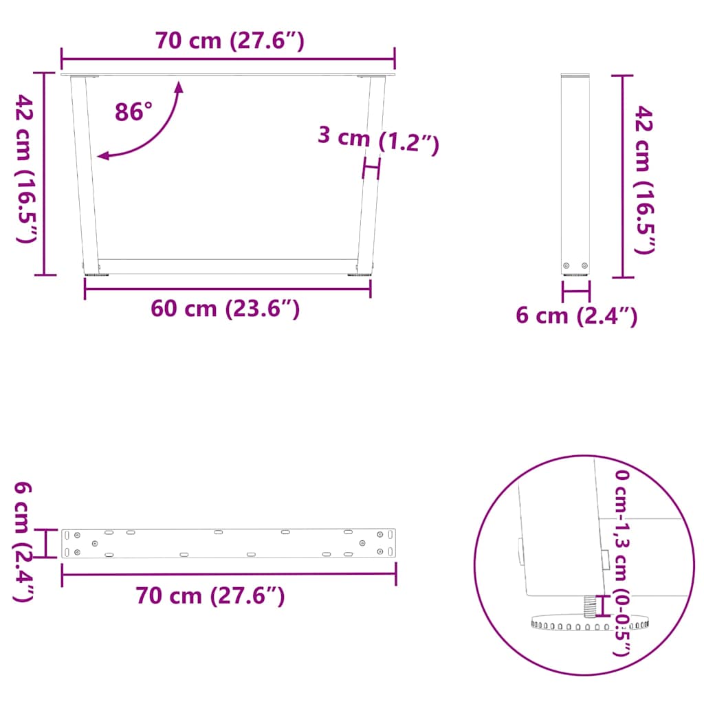 Esstisch Beine V-Form 2 Stück Anthrazit 70x(42-43,3) cm Stahl