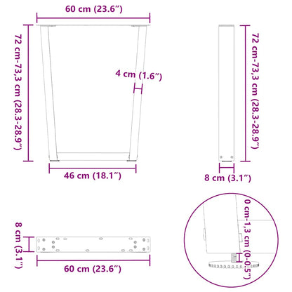 Esstisch Beine V-Form 2 Stück Schwarz 60x(72-73,3) cm Stahl