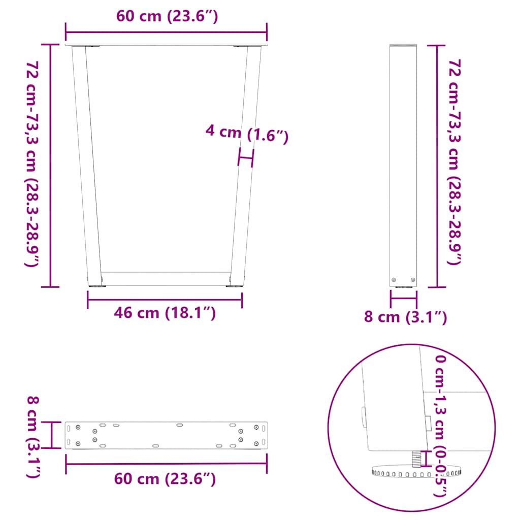 Esstischbeine V-Form 2 Stück Weiß 60x(72-73,3) cm Stahl