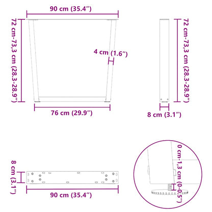 Esstischbeine V-Form 3 Stück Schwarz 90x(72-73,3) cm Stahl