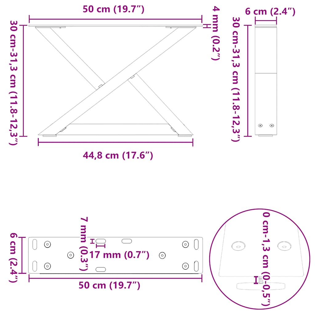 Coffee table legs 2 pcs. natural steel 50x(30-31.3) cm steel