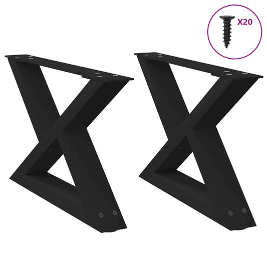 Pieds de table basse (2 pièces) en acier noir, 60 x 30-31,3 cm