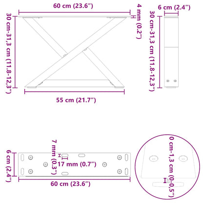 Couchtischbeine 2 Stk. Weiß 60x(30-31,3) cm Stahl