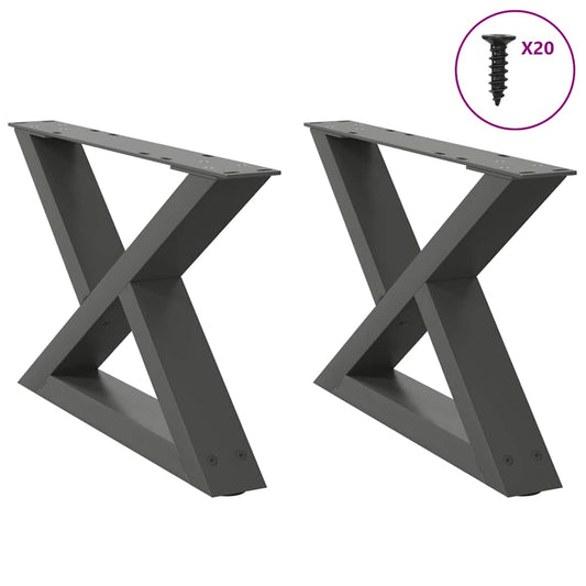 Pieds de table basse, 2 pièces, anthracite, 60 x 30-31,3 cm, acier