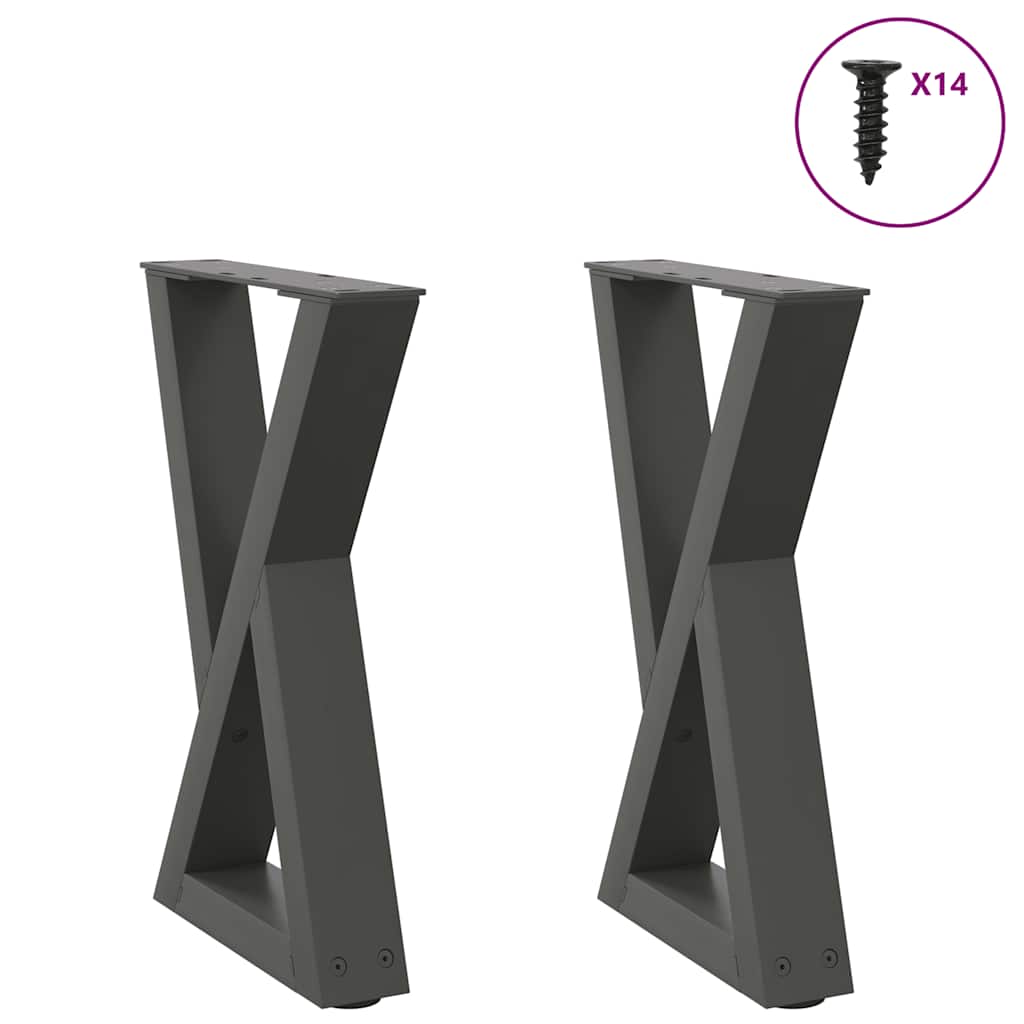 Pieds de table basse, 2 pièces, anthracite, 28 x 42-43,3 cm, acier