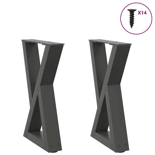 Pieds de table basse, 2 pièces, anthracite, 38 x 42-43,3 cm, acier