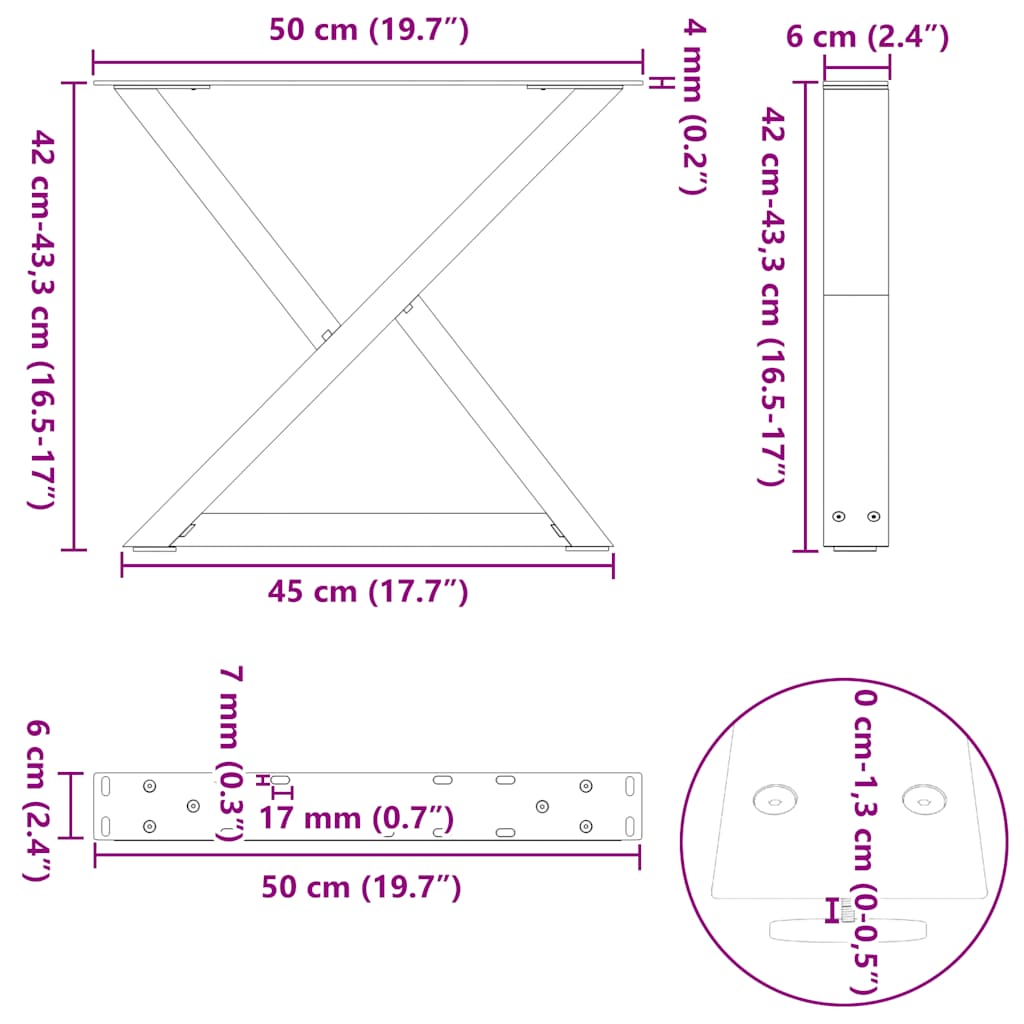 Coffee table legs 2 pcs. natural steel 50x(42-43.3) cm steel