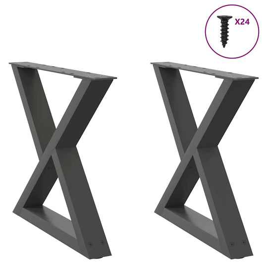 Pieds de table basse, 2 pièces, anthracite, 60 x 42-43,3 cm, acier