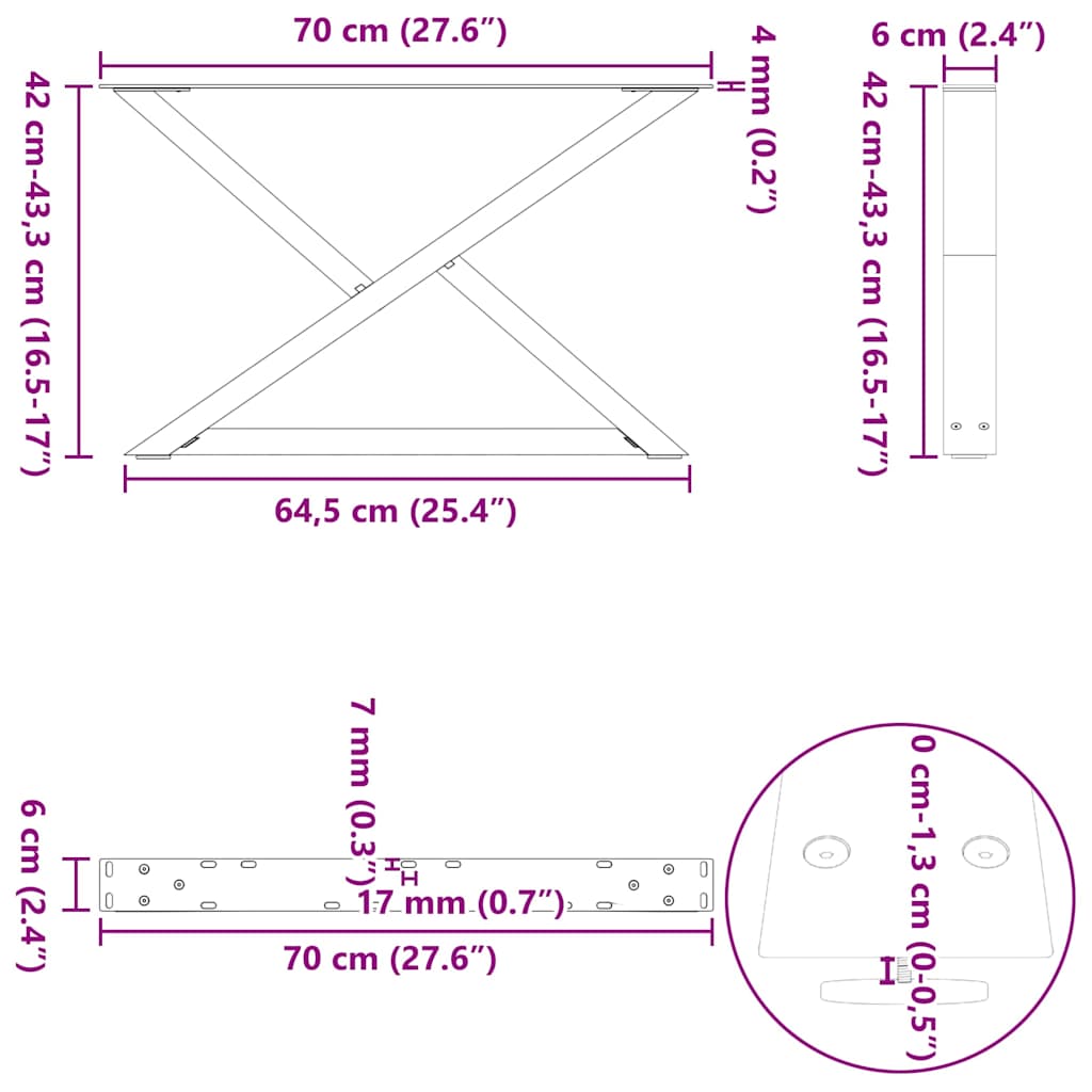 Coffee table legs 2 pcs. natural steel 70x(42-43.3) cm steel