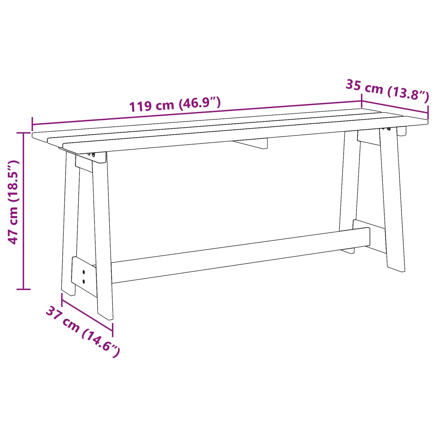 Bank Outdoor Braun 119 x 37 x 47 cm Massives Kiefernholz