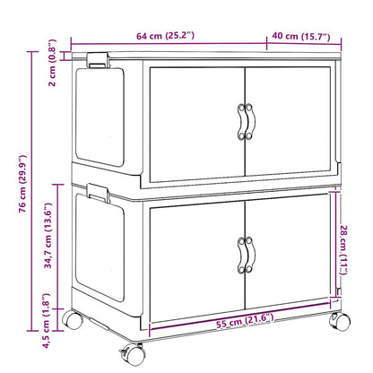 Aufbewahrungsbox mit Rädern Stapelbar 2-stöckig 75 L 64x40x76cm