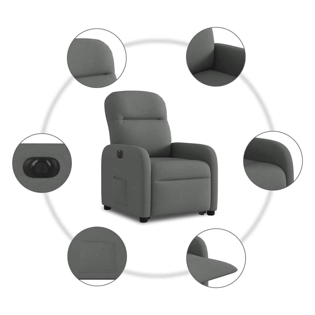 Relaxsessel mit Aufstehhilfe Elektrisch Dunkelgrau Stoff