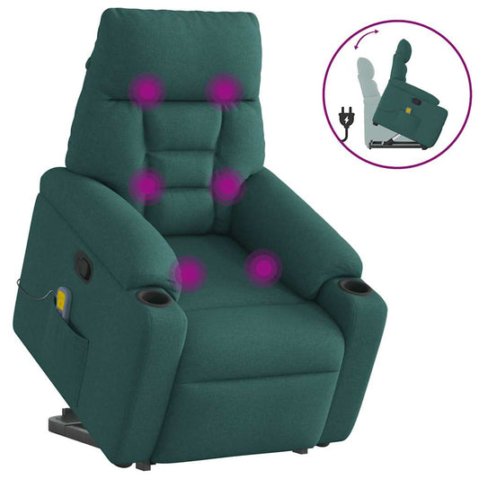 Massage chair with stand-up aid dark green fabric