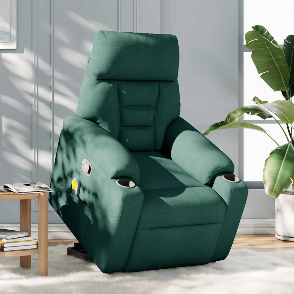 Massage chair with stand-up aid dark green fabric