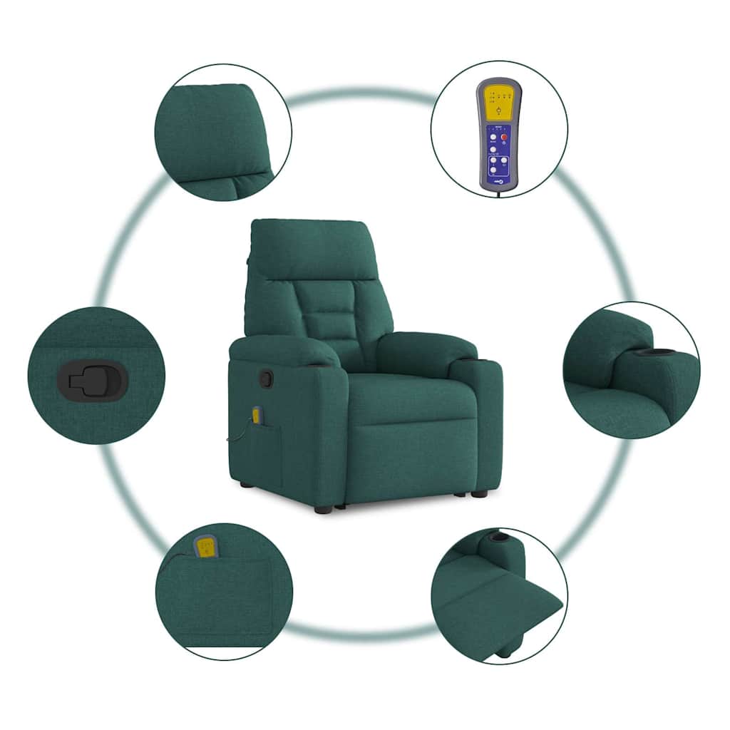 Massage chair with stand-up aid dark green fabric