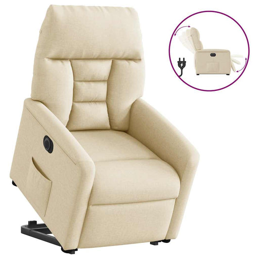 Relaxsessel mit Aufstehhilfe Elektrisch Creme Stoff