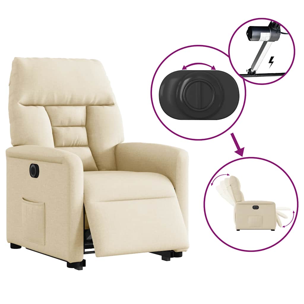 Relaxsessel mit Aufstehhilfe Elektrisch Creme Stoff