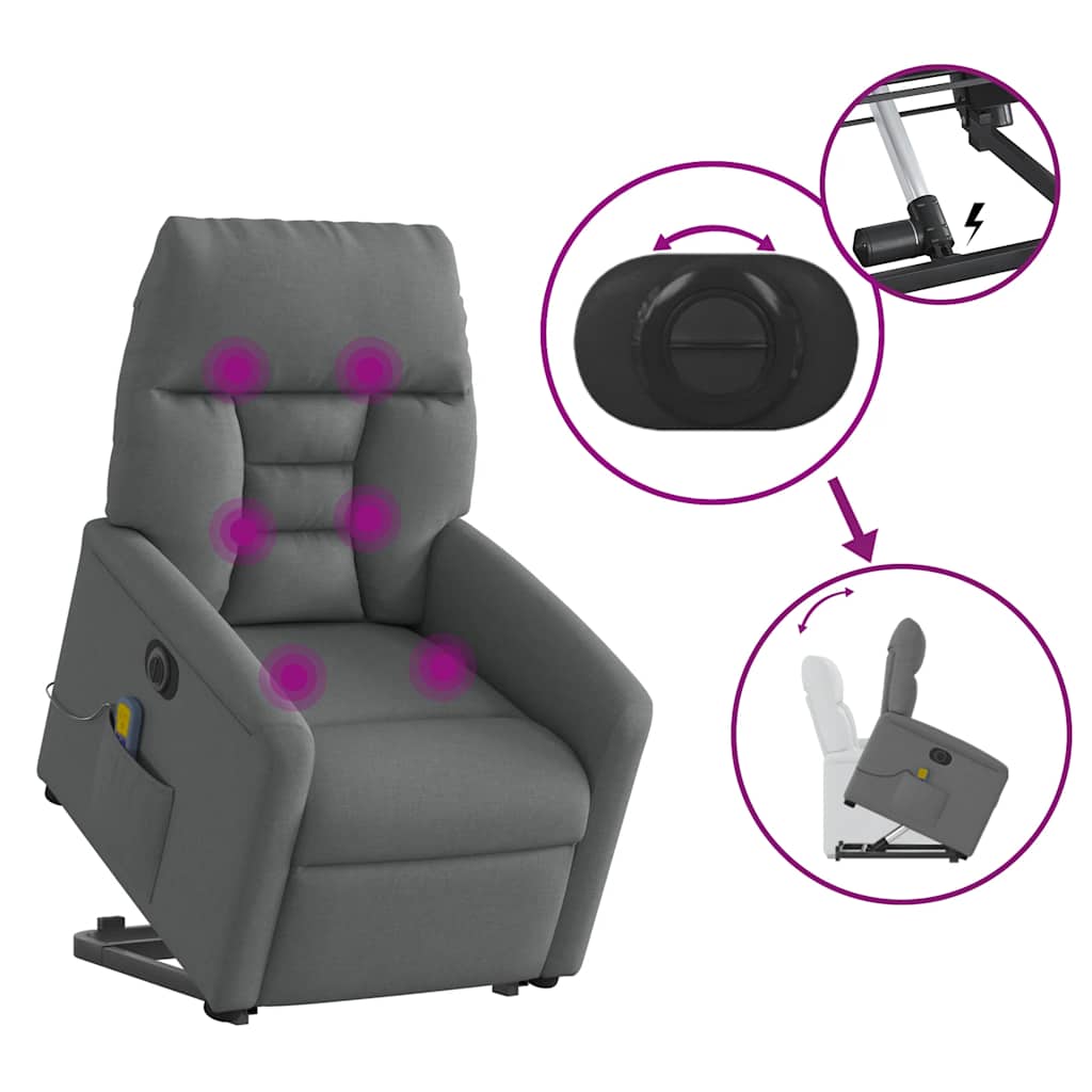 Elektrischer Massagesessel mit Aufstehhilfe Dunkelgrau Stoff