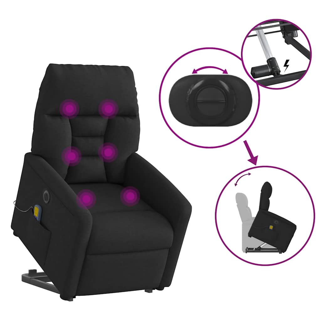 Elektrischer Massagesessel mit Aufstehhilfe Schwarz Stoff