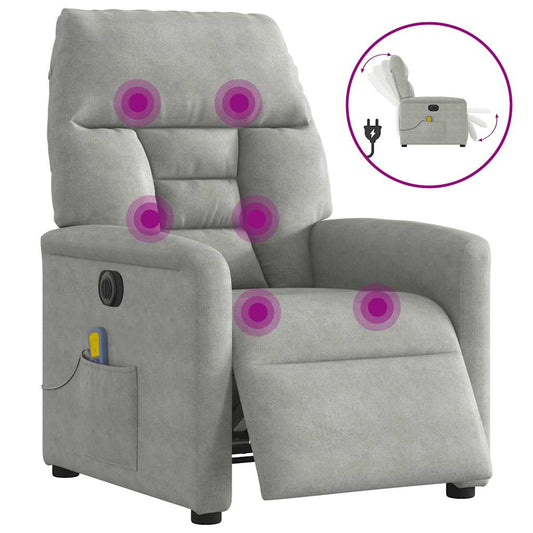 Massagesessel Elektrisch Hellgrau Mikrofasergewebe