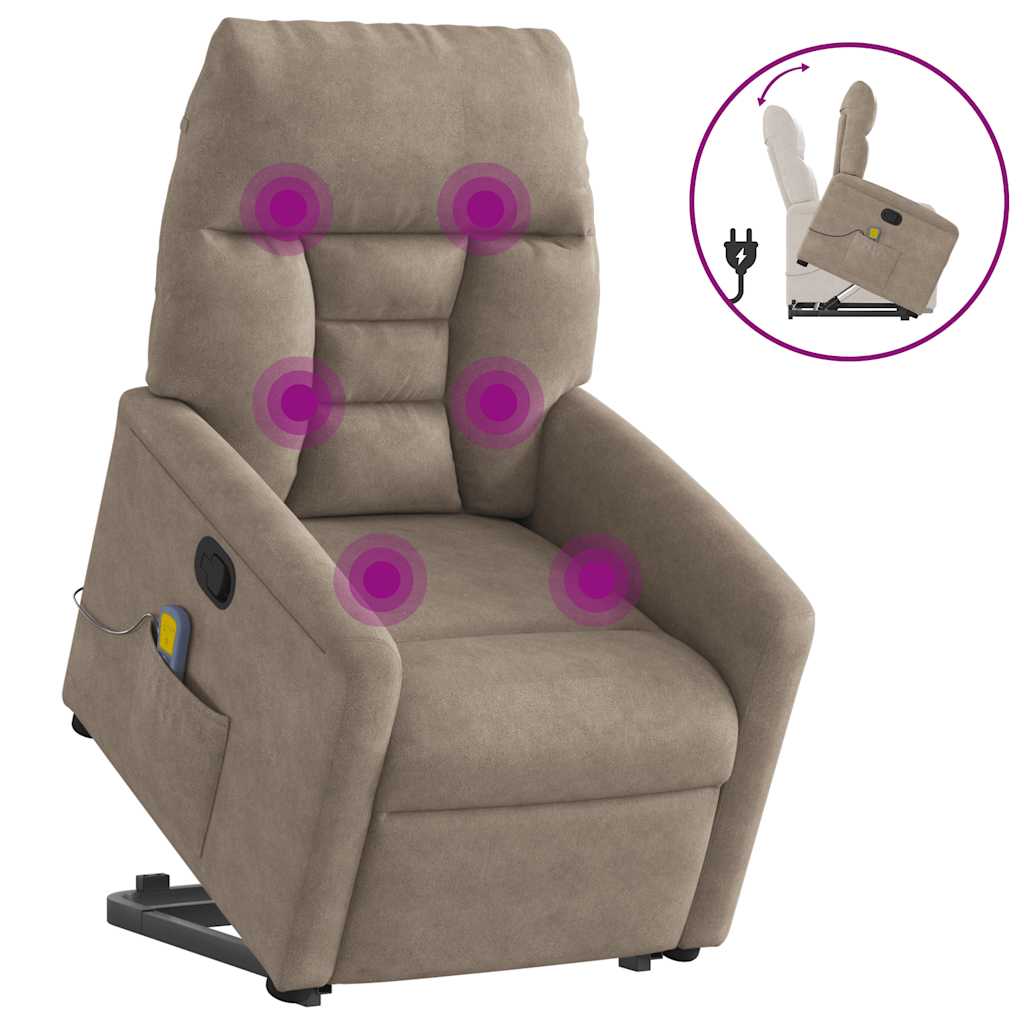Massagesessel mit Aufstehhilfe Taupe Mikrofasergewebe