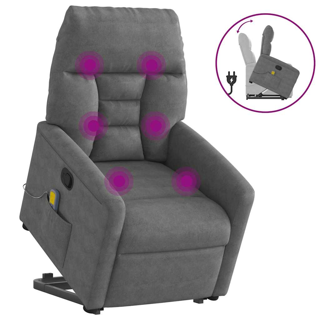 Massagesessel mit Aufstehhilfe Dunkelgrau Mikrofasergewebe
