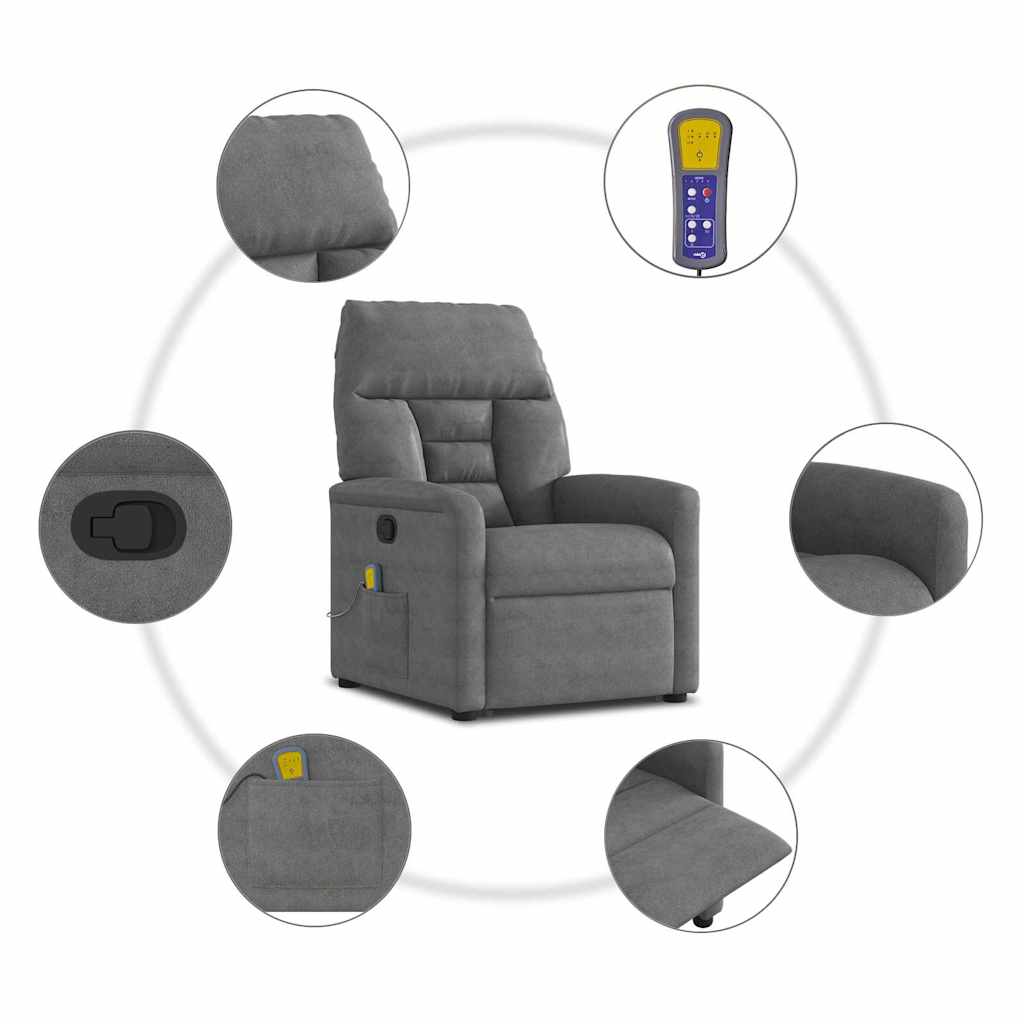 Massagesessel mit Aufstehhilfe Dunkelgrau Mikrofasergewebe