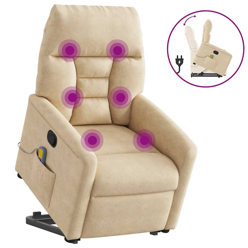 Massagesessel mit Aufstehhilfe Creme Mikrofasergewebe