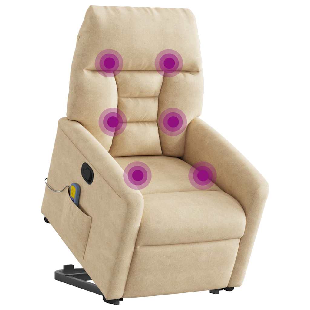 Massagesessel mit Aufstehhilfe Creme Mikrofasergewebe