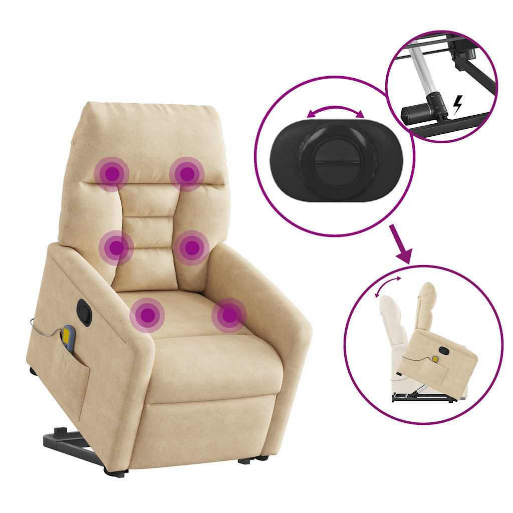 Massagesessel mit Aufstehhilfe Creme Mikrofasergewebe