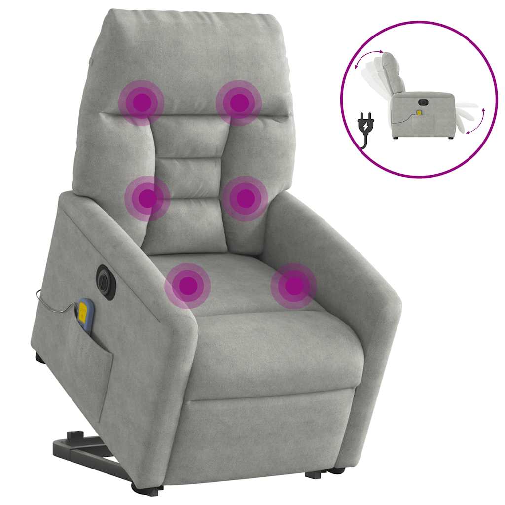 Massagesessel Aufstehhilfe Elektrisch Hellgrau Mikrofasergewebe