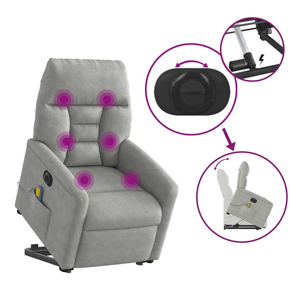 Massagesessel Aufstehhilfe Elektrisch Hellgrau Mikrofasergewebe