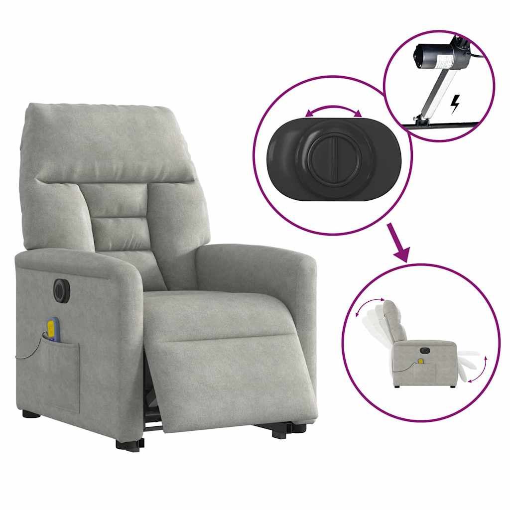 Massagesessel Aufstehhilfe Elektrisch Hellgrau Mikrofasergewebe