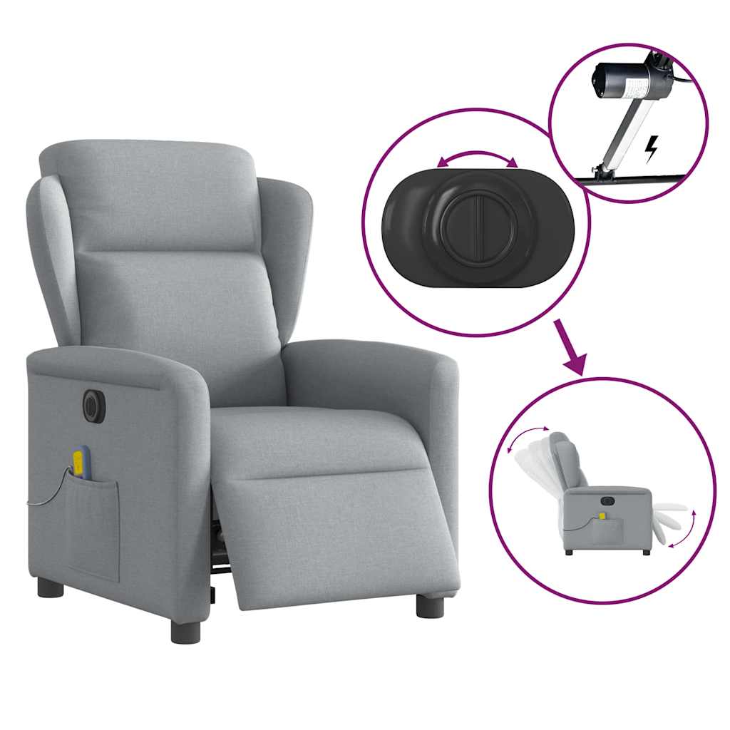 Massagesessel Elektrisch Hellgrau Stoff