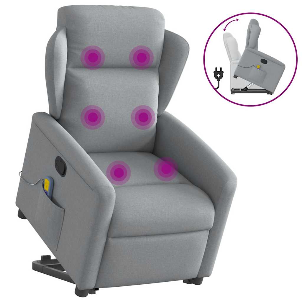 Massagesessel mit Aufstehhilfe Hellgrau Stoff