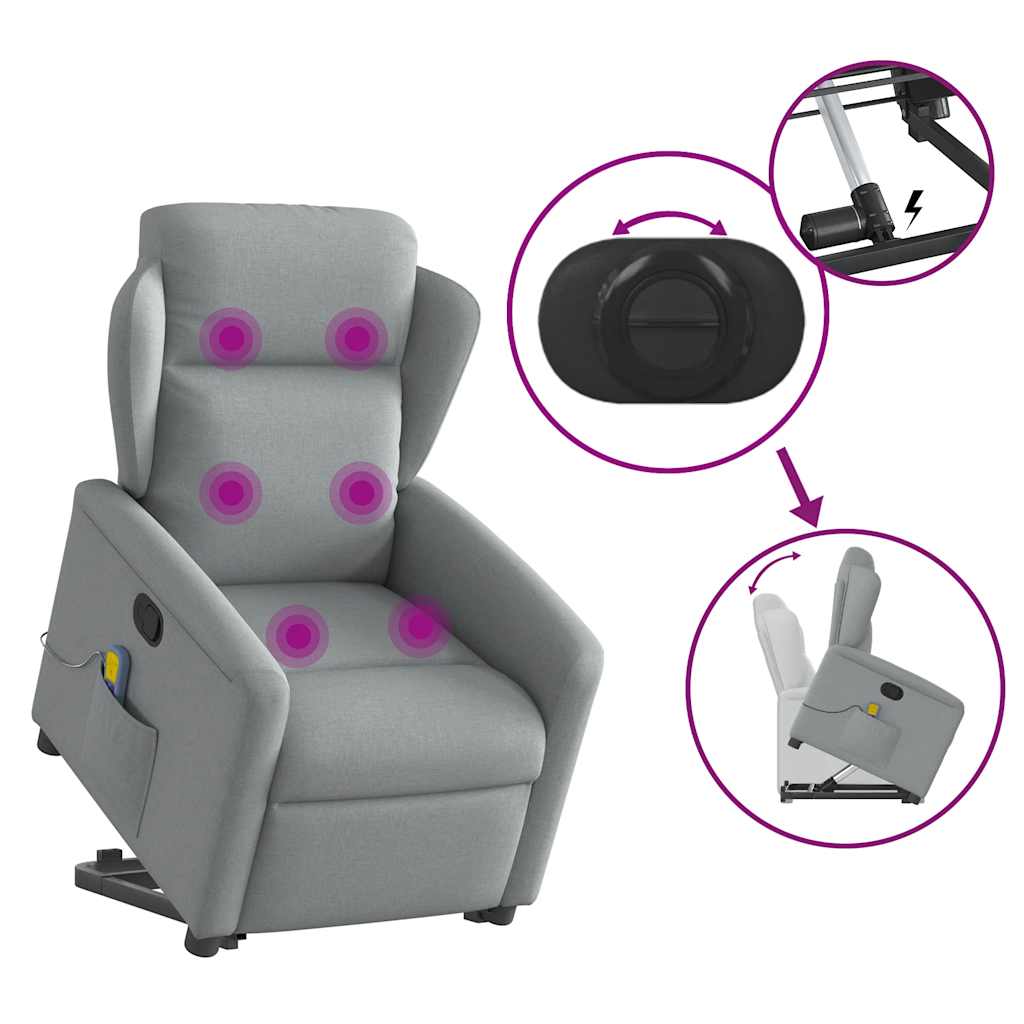 Massagesessel mit Aufstehhilfe Hellgrau Stoff