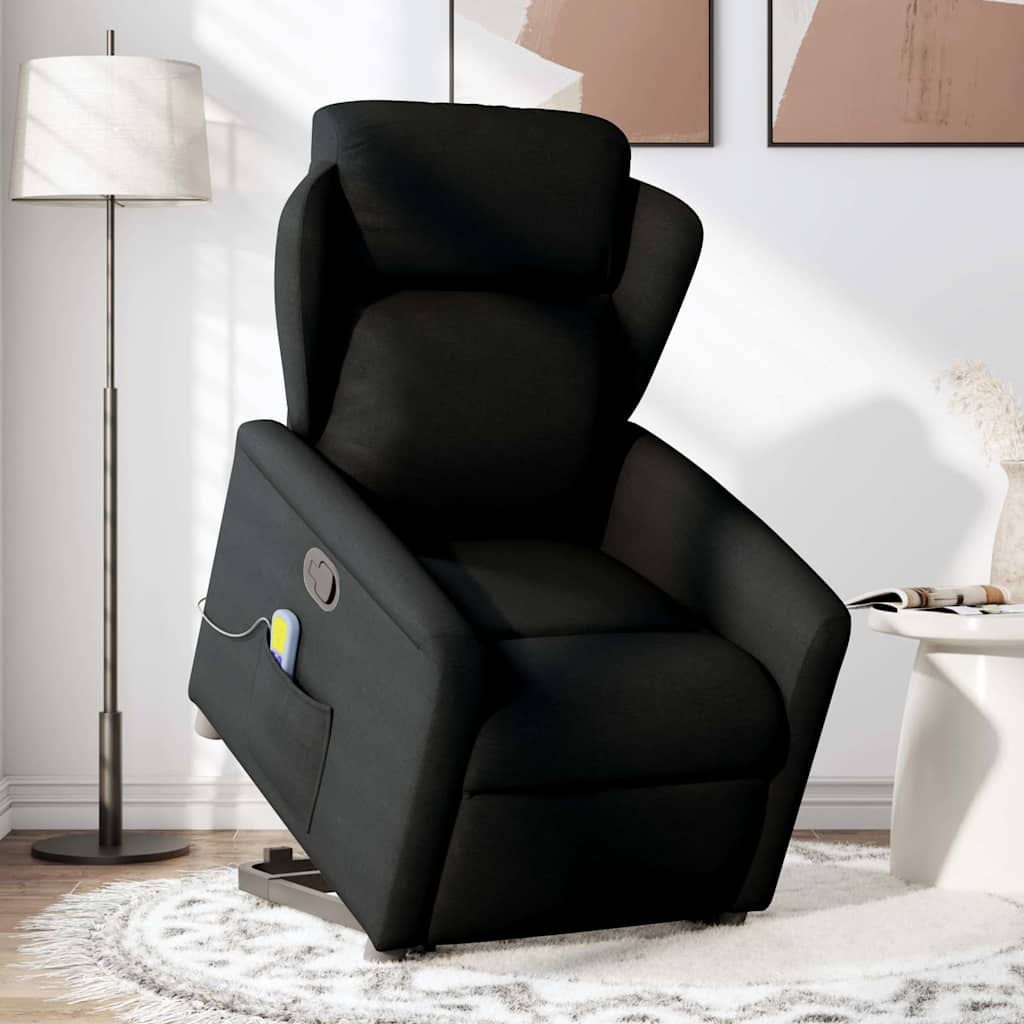Massagesessel mit Aufstehhilfe Schwarz Stoff