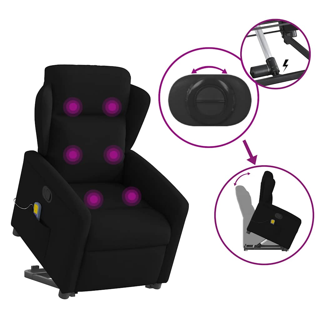 Massagesessel mit Aufstehhilfe Schwarz Stoff