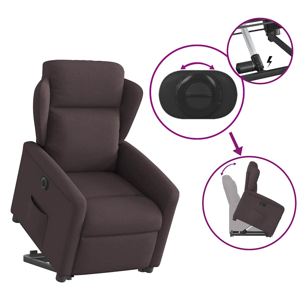 Relaxsessel mit Aufstehhilfe Elektrisch Dunkelbraun Stoff