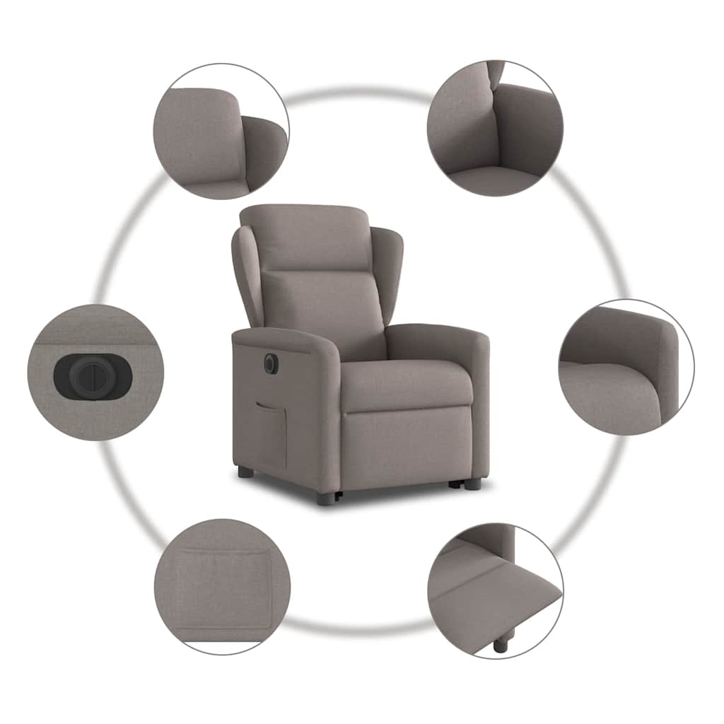 Relaxsessel mit Aufstehhilfe Elektrisch Taupe Stoff