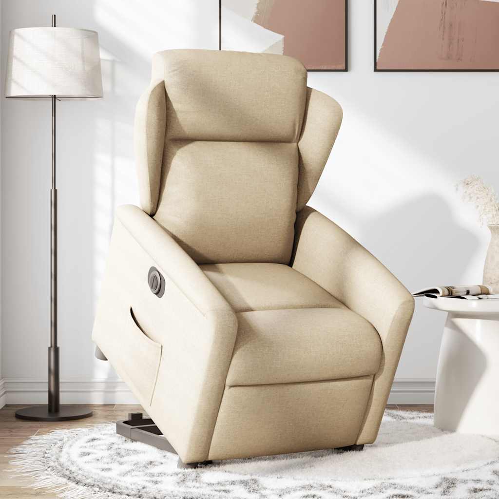 Relaxsessel mit Aufstehhilfe Elektrisch Creme Stoff