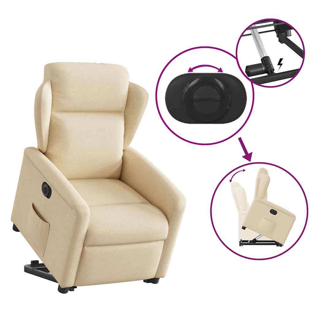 Relaxsessel mit Aufstehhilfe Elektrisch Creme Stoff