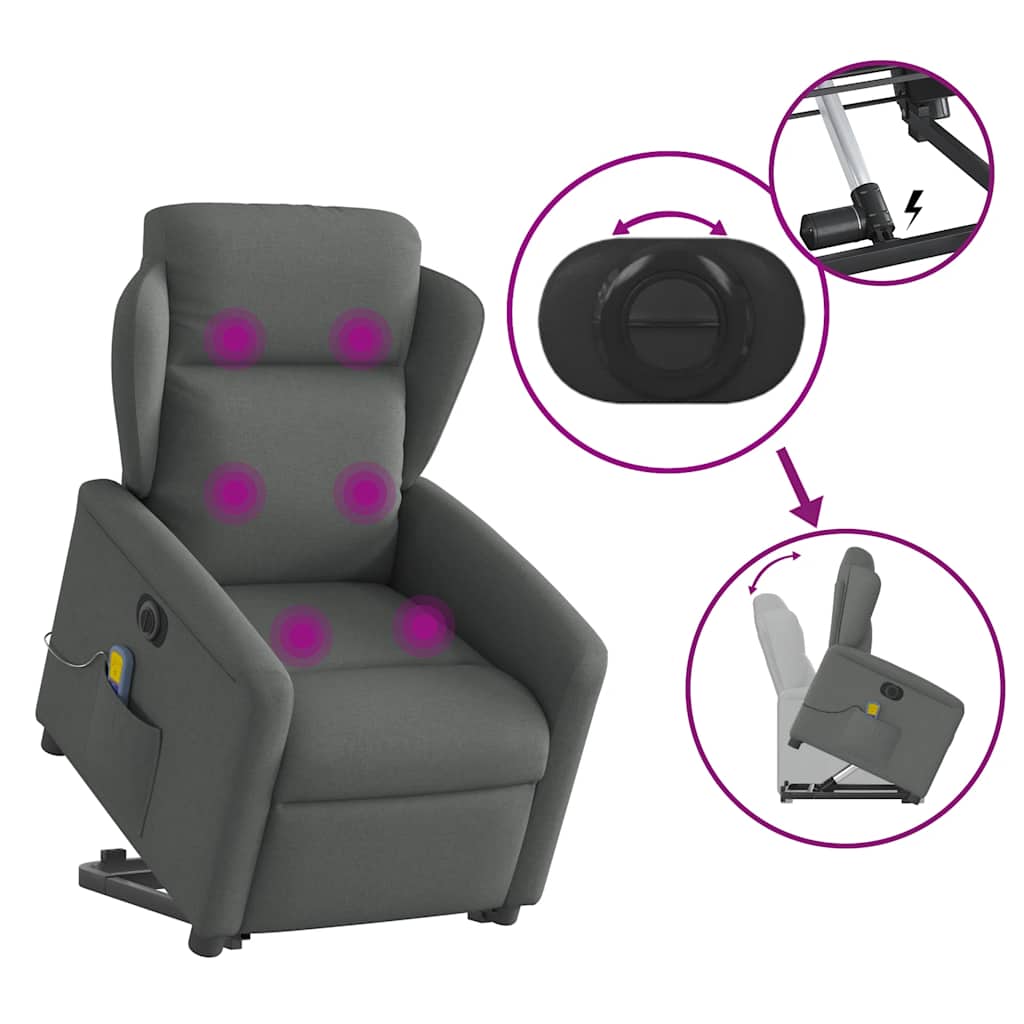 Elektrischer Massagesessel mit Aufstehhilfe Dunkelgrau Stoff