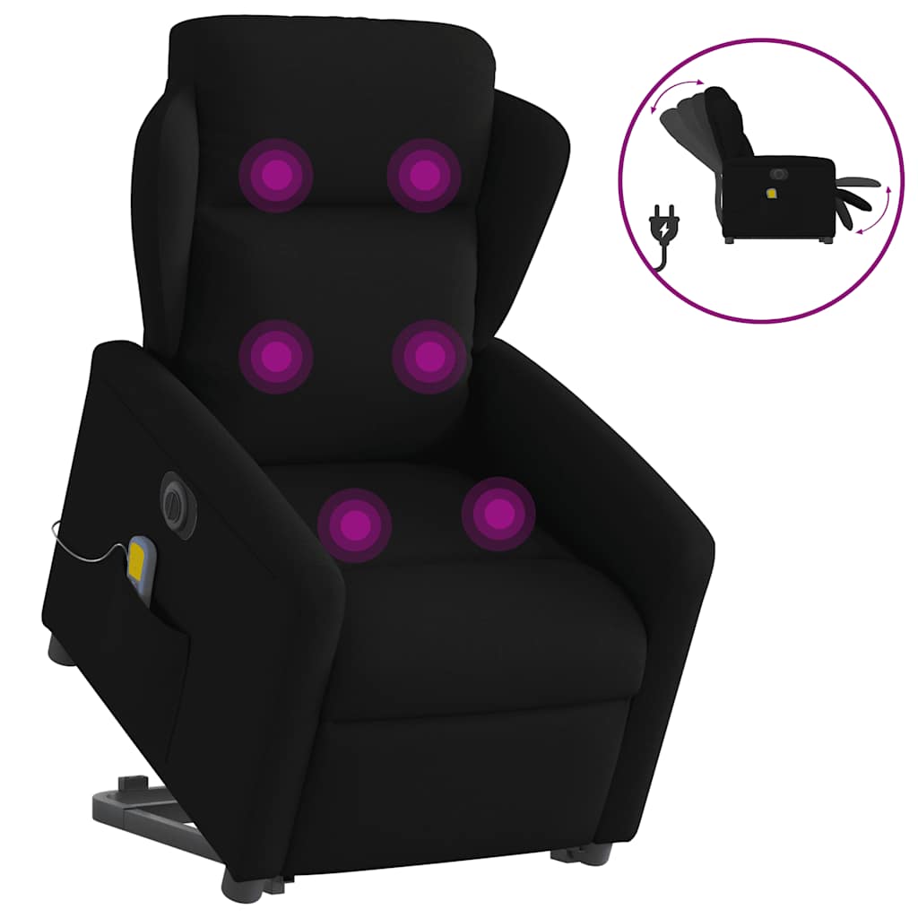 Elektrischer Massagesessel mit Aufstehhilfe Schwarz Stoff