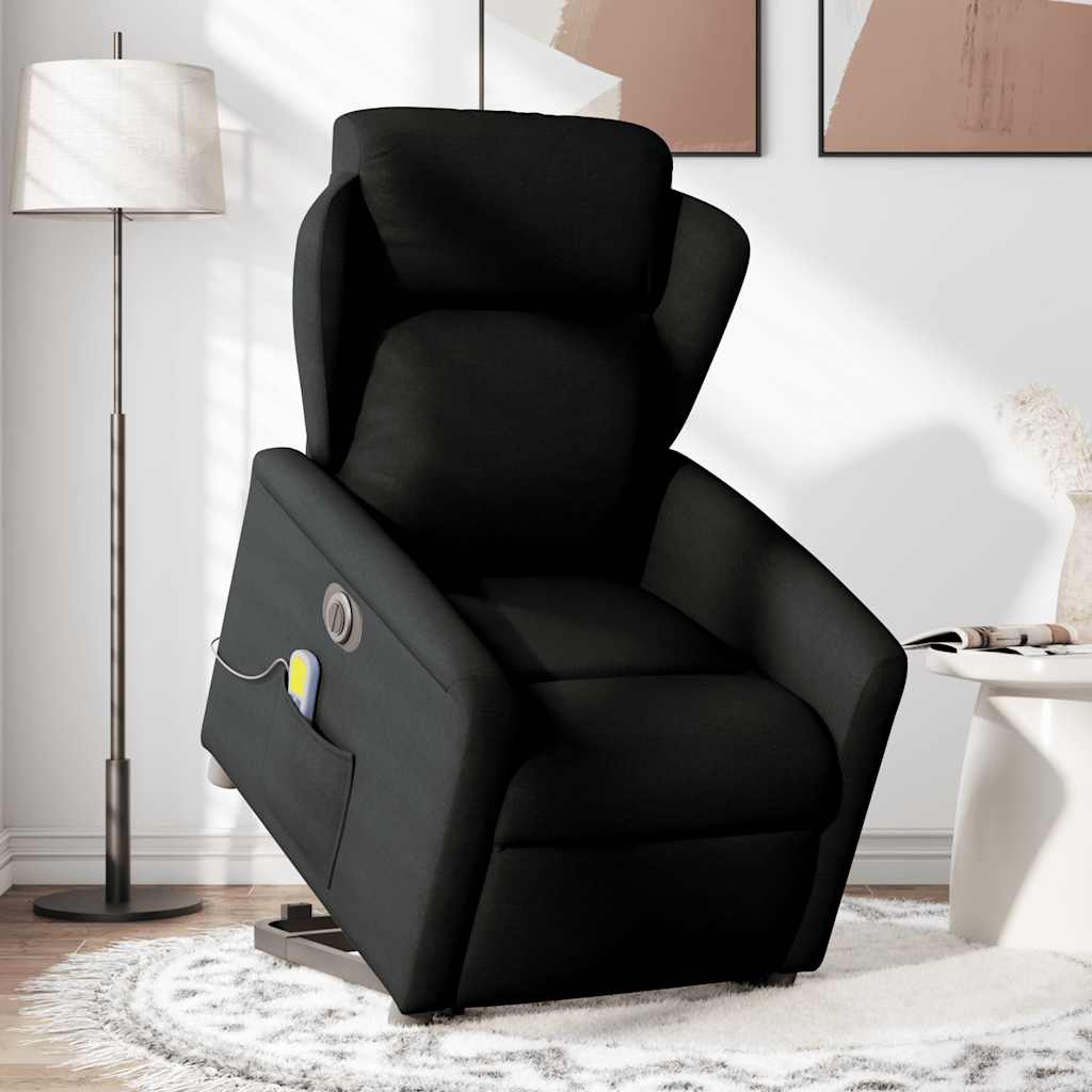 Elektrischer Massagesessel mit Aufstehhilfe Schwarz Stoff