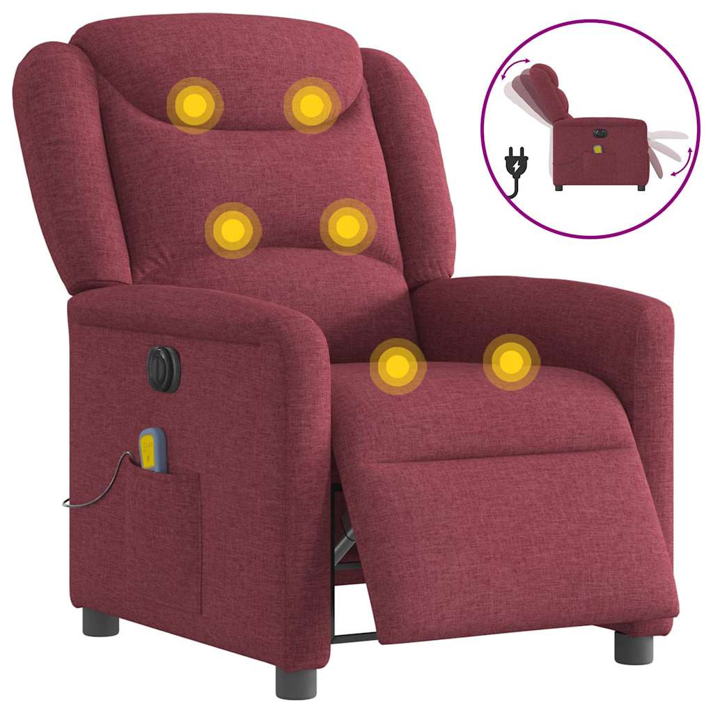 Massagesessel Elektrisch Weinrot Stoff