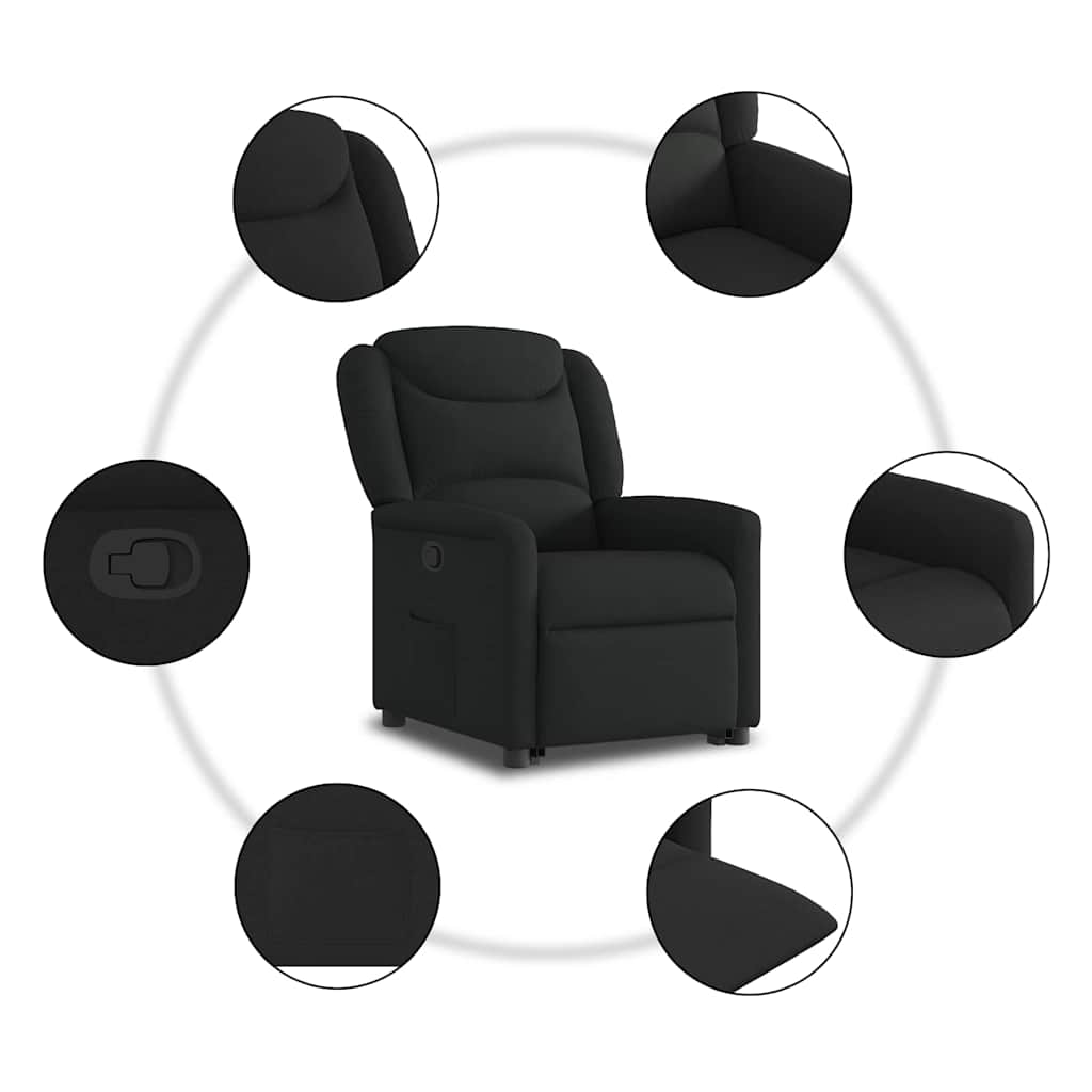 Relaxsessel mit Aufstehhilfe Schwarz Stoff